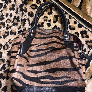 CAVALCANTI GENUINE LEATHER BROWN & BLACK ZEBRA HANDBAG PINK & BLACK ZEBRA INSIDE